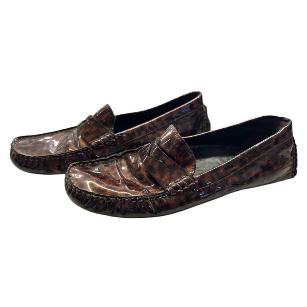 Cole Haan Patent Leather Cheetah Print Driving Loafers SIZE 7.5M